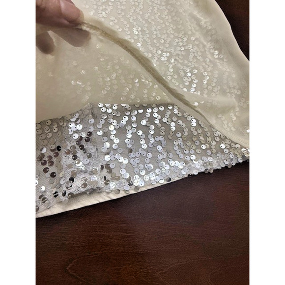 Calvin Klein Women Layered Silver Sequin Ivory Off White T-shirt Sz Medium NEW!! - Picture 8 of 12